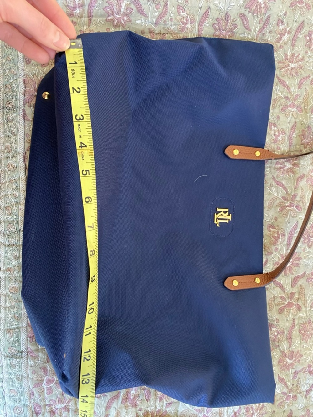 Ralph Lauren Navy Tote with Brown Leather Straps - Picture 10 of 12